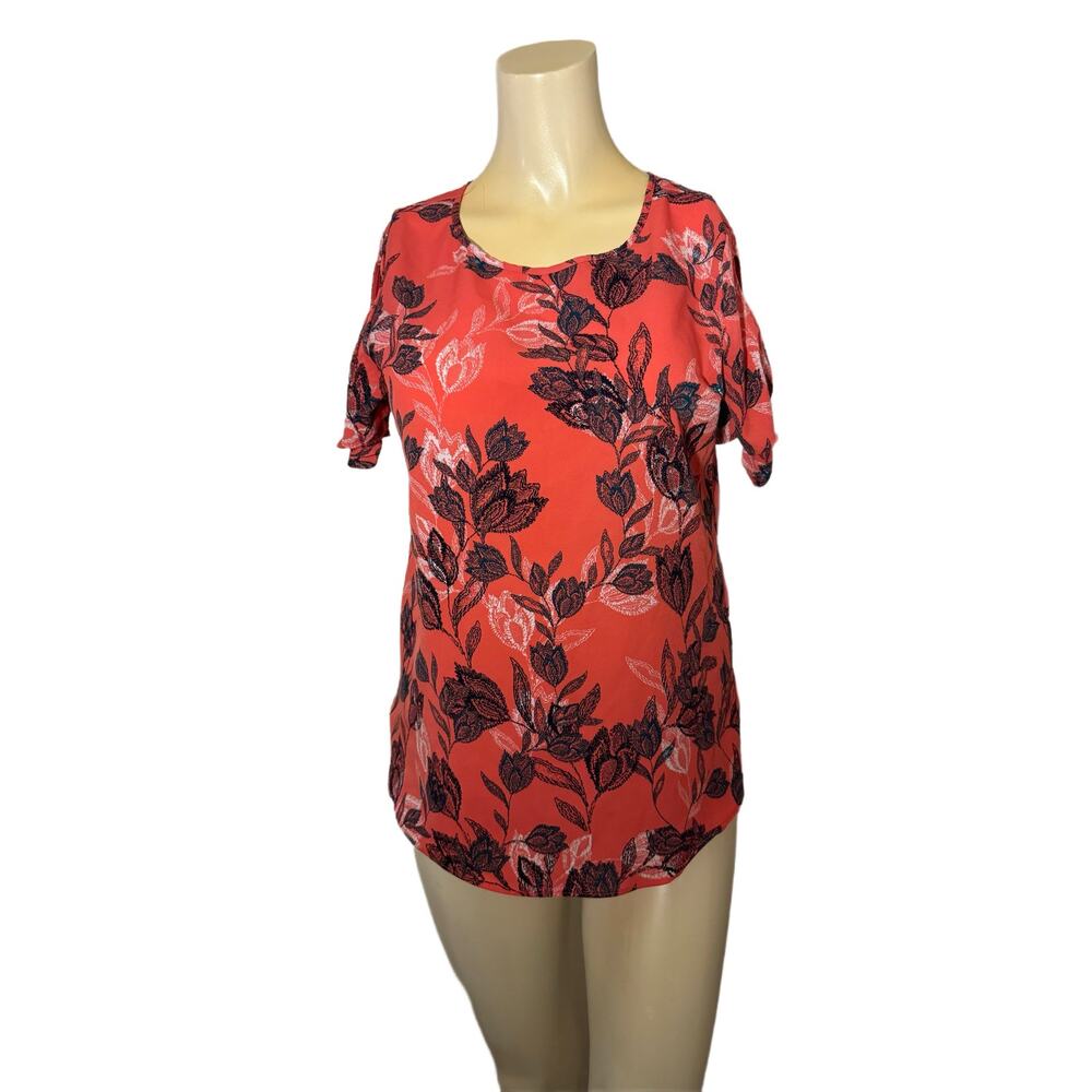Banana Republic Size Small Coral Navy Blue top blouse short sleeve floral shirt